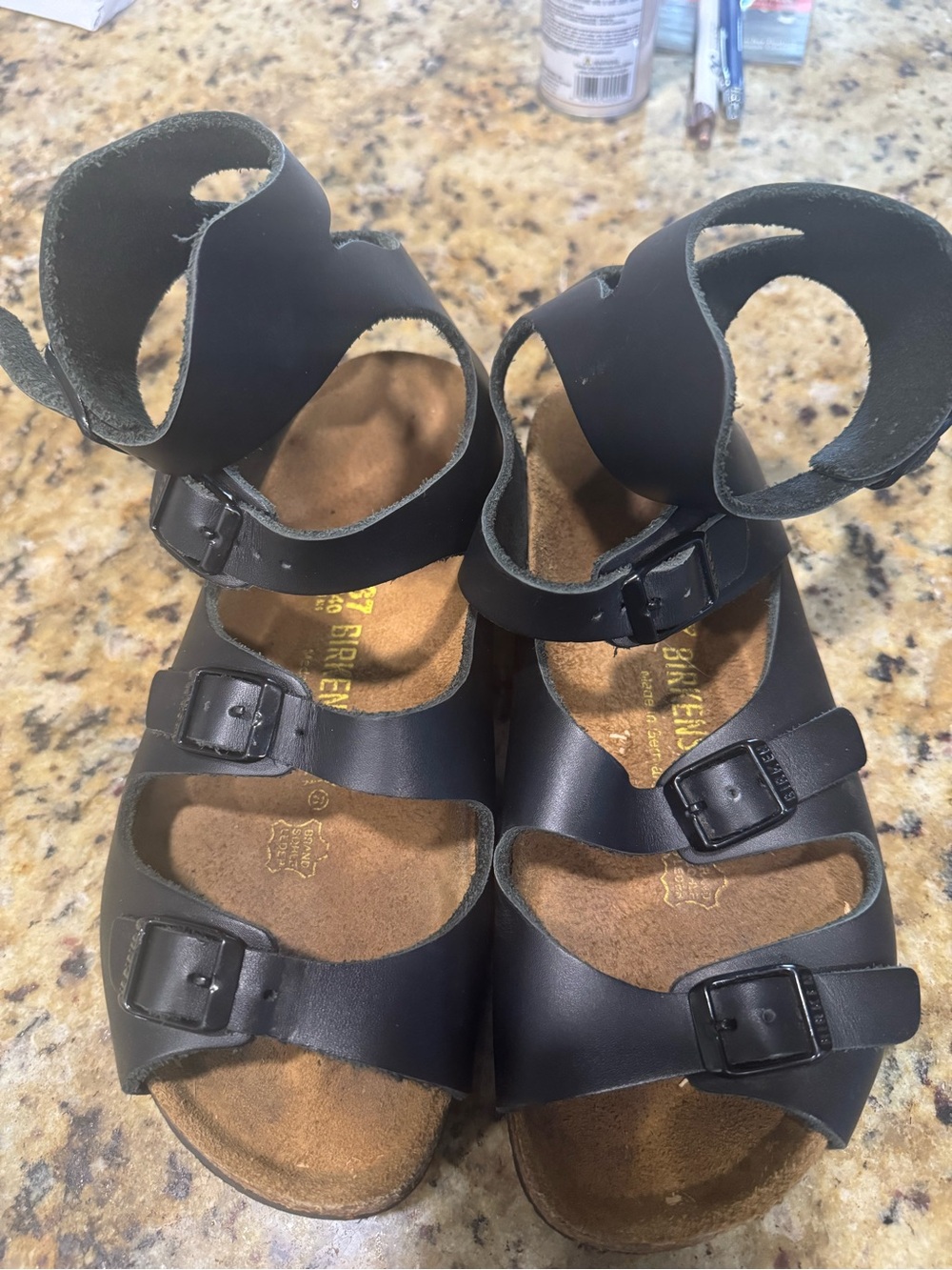 Woman's Birkenstock Athens Black Three-Strap Sandals